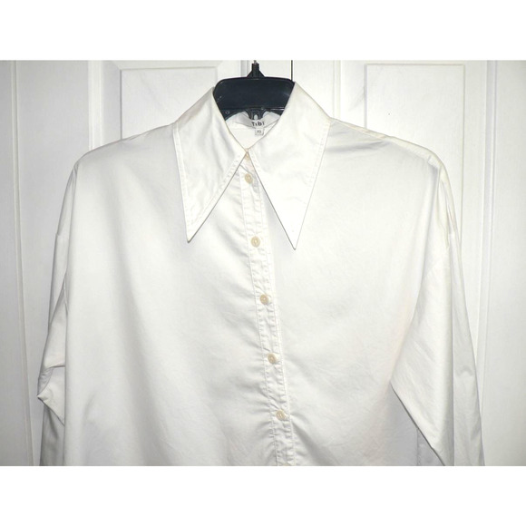 Tibi Womens Eco Poplin Button Front Collared Asymmetrical Shirt in White XS $395 - Picture 4 of 5